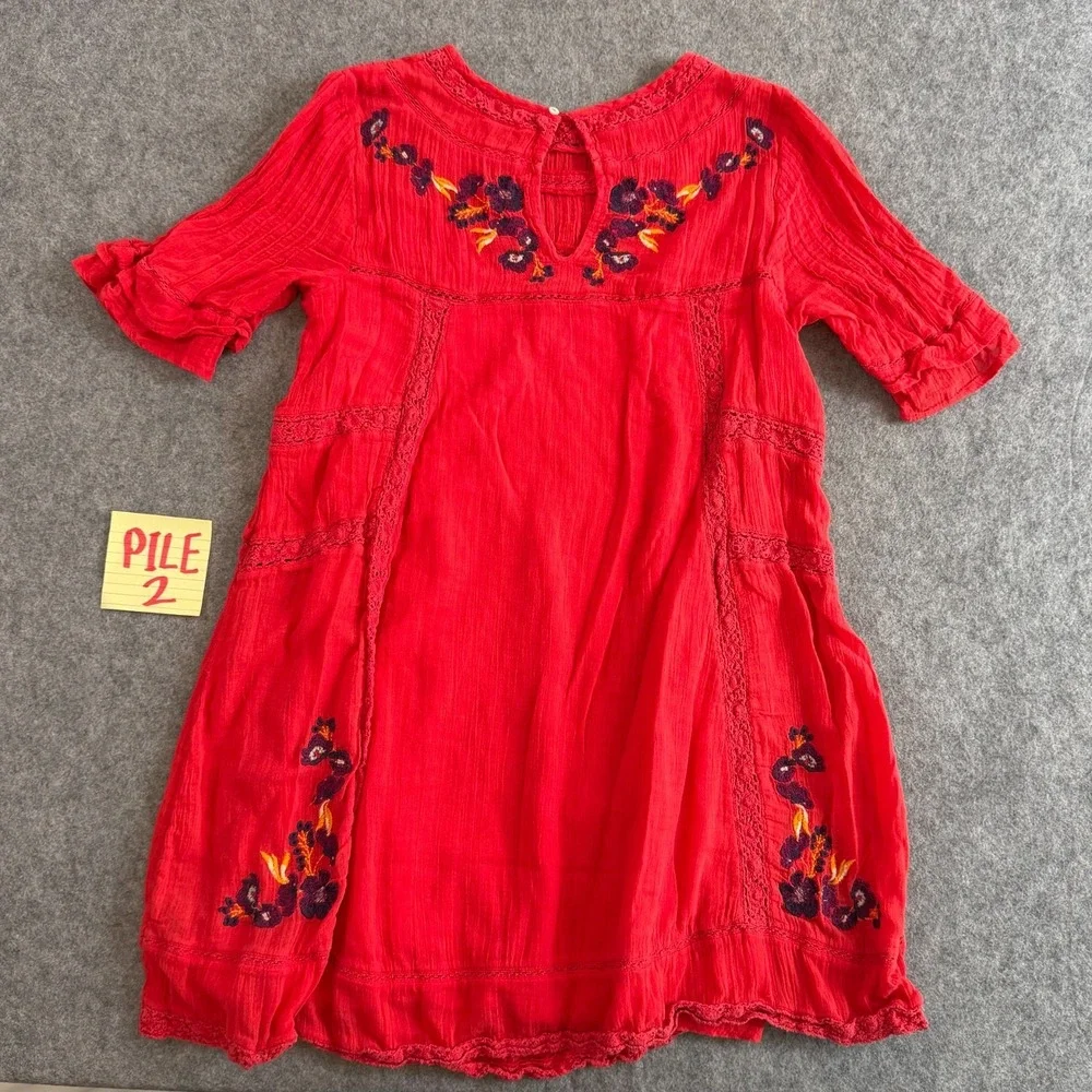 Free People Red Floral Perfectly Victorian Mini Dress Women's Size Small